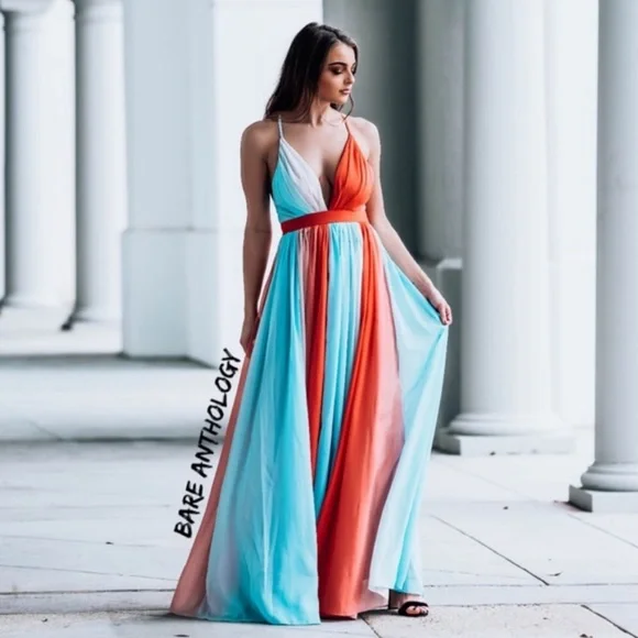 Bare Anthology Dresses | Chiffon Maxi Dress | Color: Blue/Red | Size: M | Mils_Ga7'S Closet